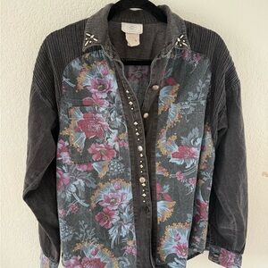 Vintage Floral Studded Button-Up Shirt